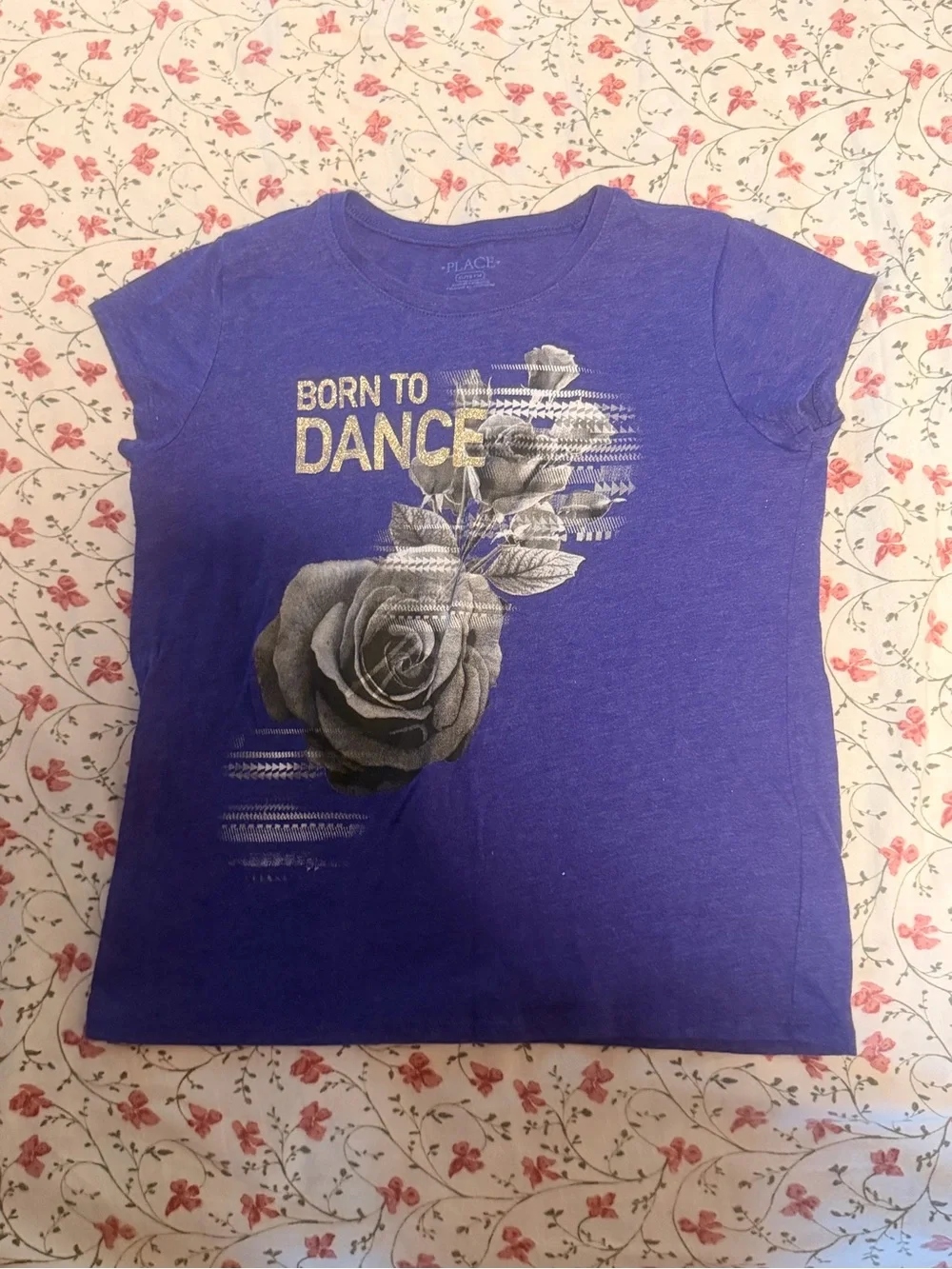 The Children's Place Purple Tee with Gold 'Born to Dance' & Gray Rose